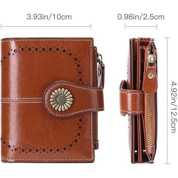 Small Womens Wallet Leather Bifold Card Holder RFID Blocking with Zipper Pocket - Picture 3 of 7